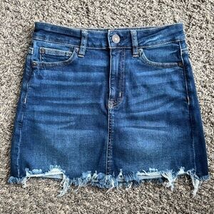SOLD American Eagle Outfitters Jean Skirt Size 4 Blue Denim Raw Frayed Hem